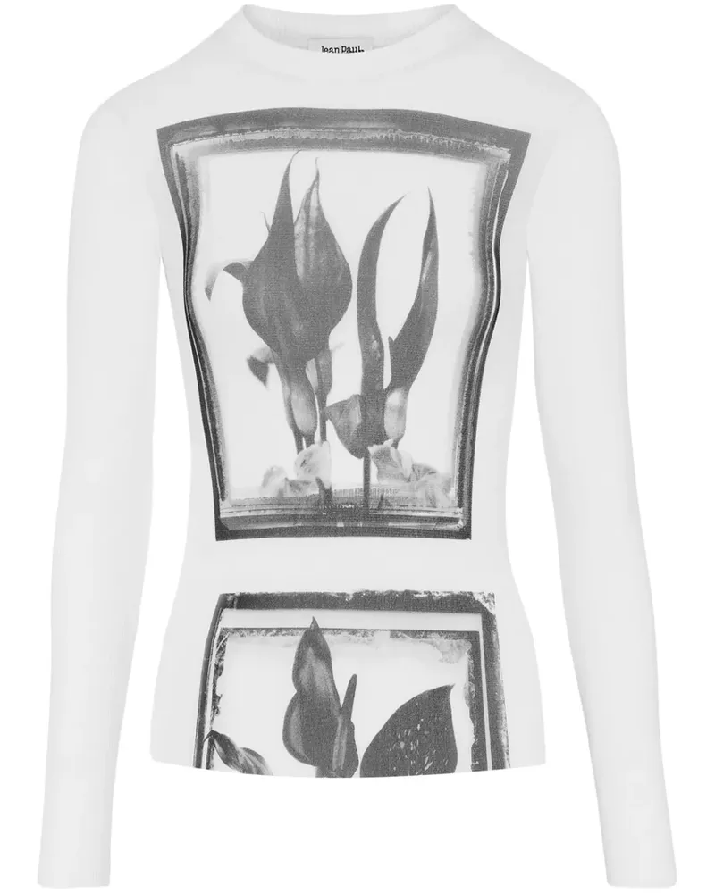 Jean Paul Gaultier Langarmshirt mit Blumen-Print - Weiß Weiß