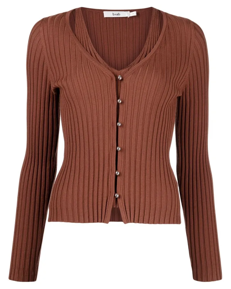 b+ab Gerippter Cardigan im Layering-Look Braun