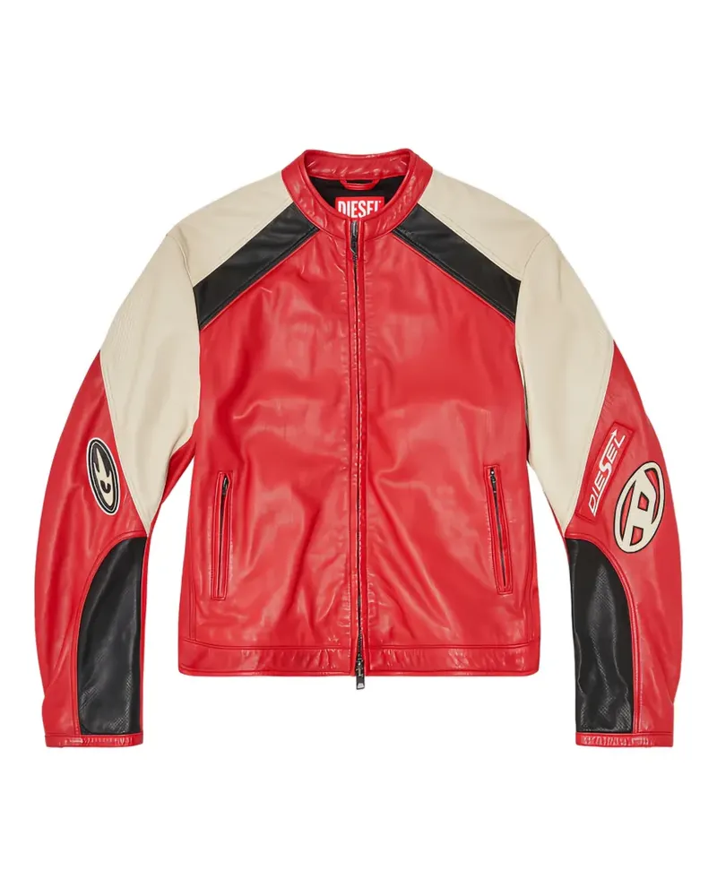 Diesel Bikerjacke aus perforiertem Leder in Colour-Block-Optik - Rot Rot