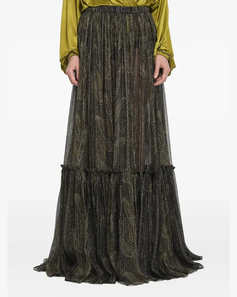 Saint Laurent Gestufter Rock mit Paisley-Print - Grün Grün