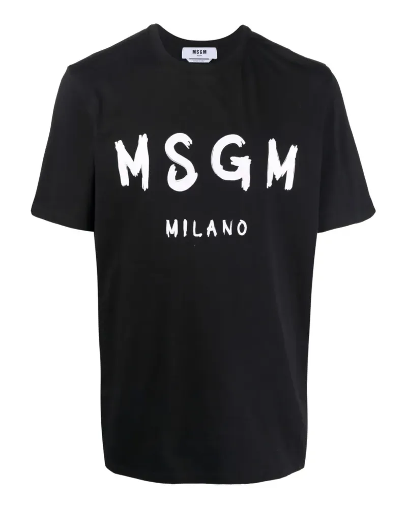 MSGM T-Shirt mit Pinselstrich-Logo - Schwarz Schwarz
