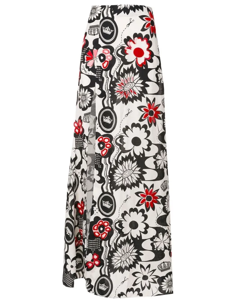 Amir Slama Weite Hose mit Blumen-Print - Weiß Weiß