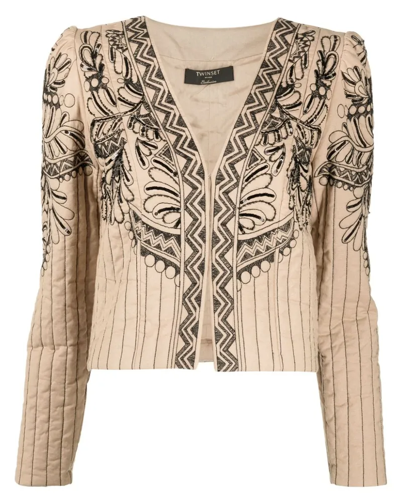 Twin-Set Gesteppte Jacke mit Stickerei - Braun Braun
