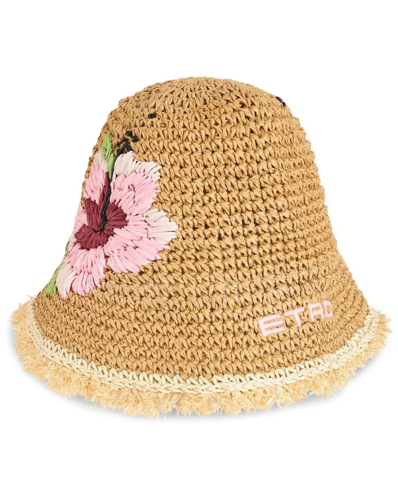 Etro Bast-Fischerhut mit Blumenstickerei - Nude Nude