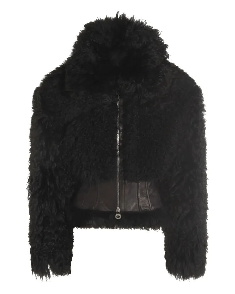 Blumarine Fleecejacke mit Lederdetail - Schwarz Schwarz