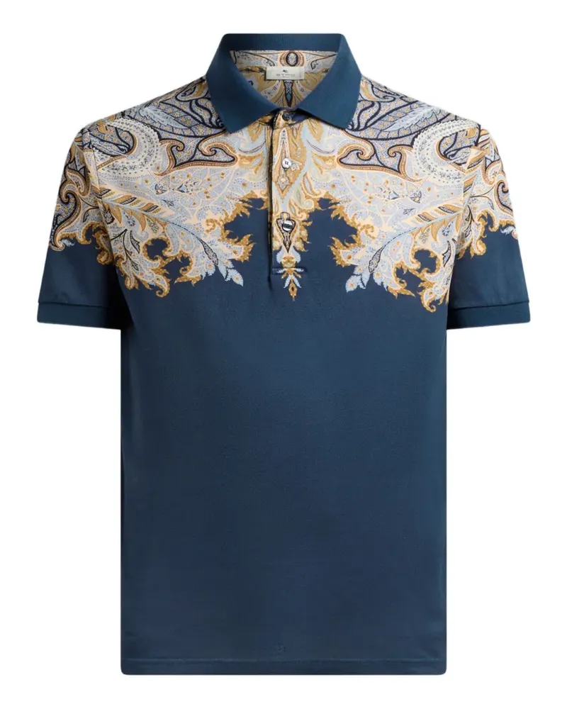 Etro cotton pique polo shirt with placed print - Blau Blau