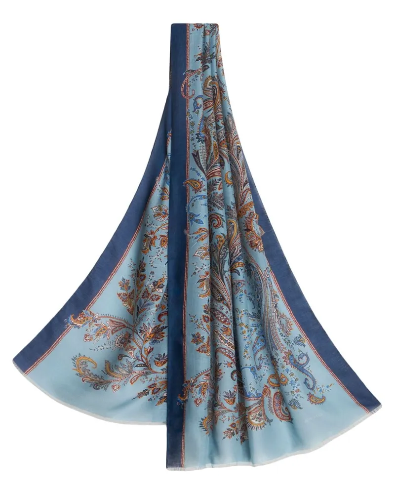 Etro Ausgefranster Schal mit Paisley-Print - Blau Blau