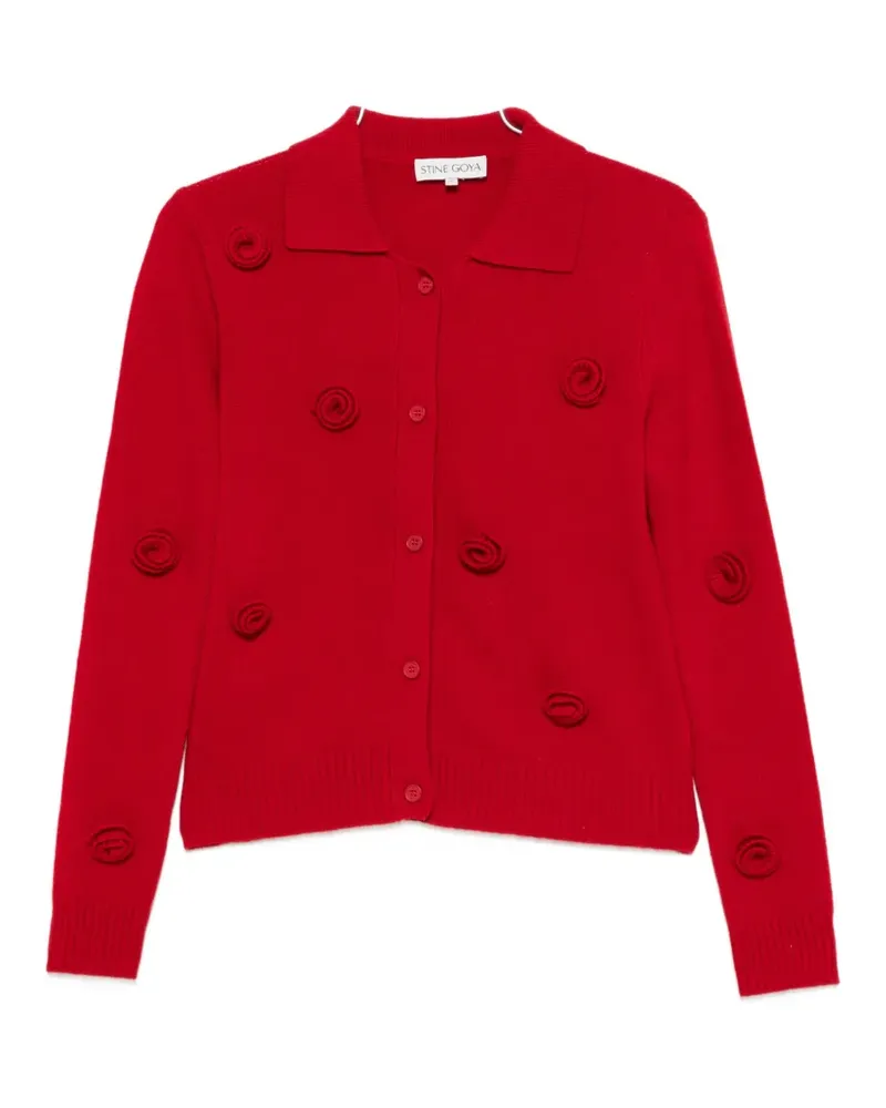 Stine Goya floral-appliqué polo cardigan - Rot Rot
