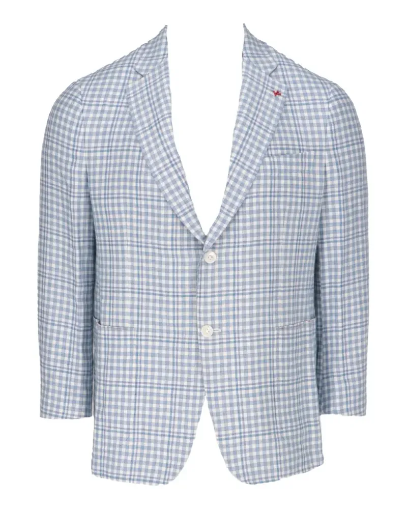 Isaia gingham-check single-breasted blazer - Blau Blau