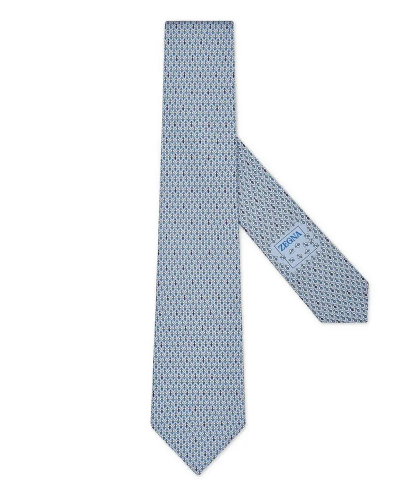 Ermenegildo Zegna Seidenkrawatte mit Bienen-Print - Blau Blau