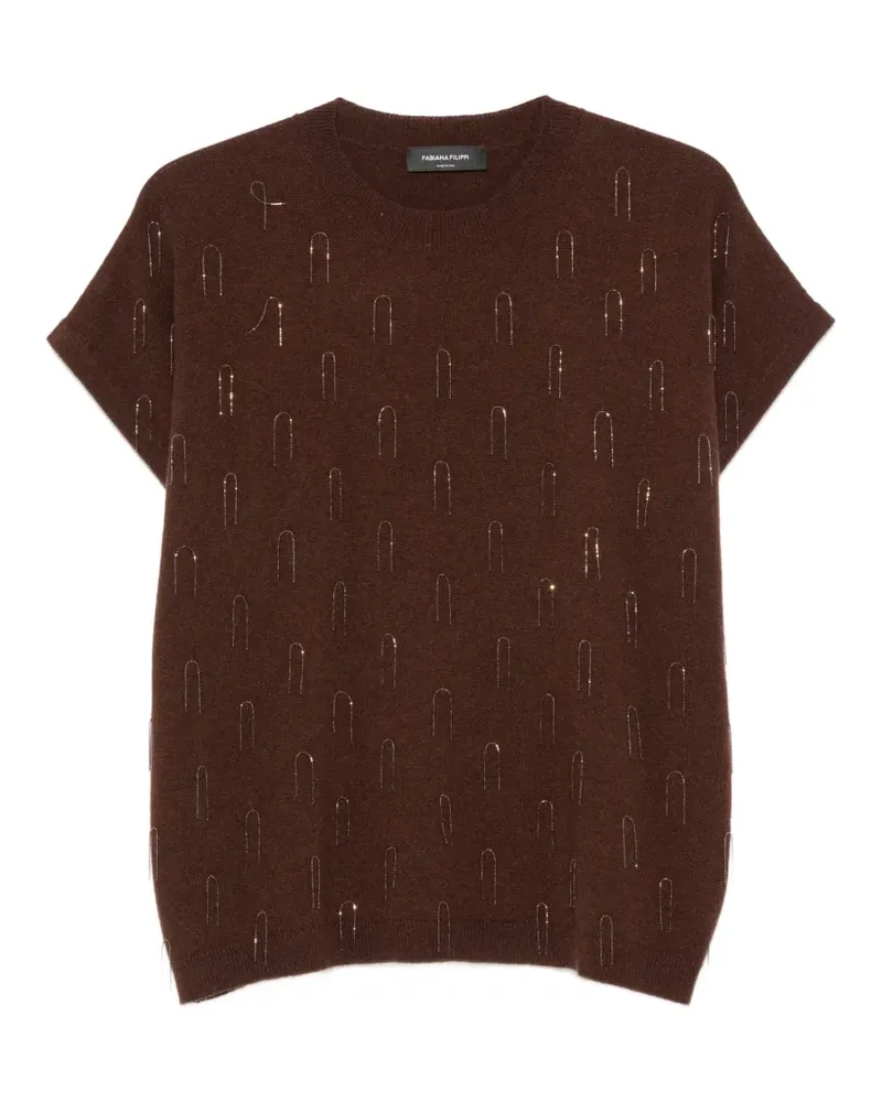Fabiana Filippi Kurzärmeliger Pullover mit Perlen - Braun Braun