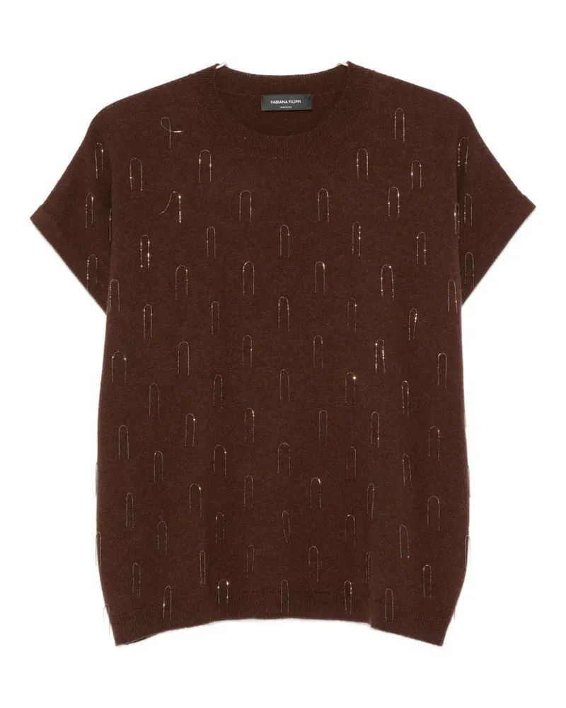 Fabiana Filippi bead-embellished short-sleeve sweater - Braun Braun