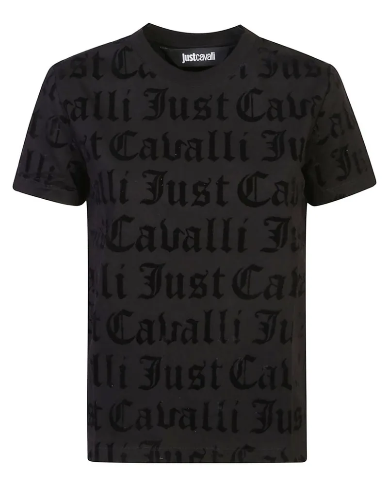 Just Cavalli T-Shirt mit geflocktem Logo - Schwarz Schwarz
