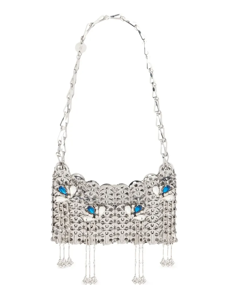 Paco Rabanne 1969 Nano Silbertasche mit blauen und silbernen Schmucksteinen Silber