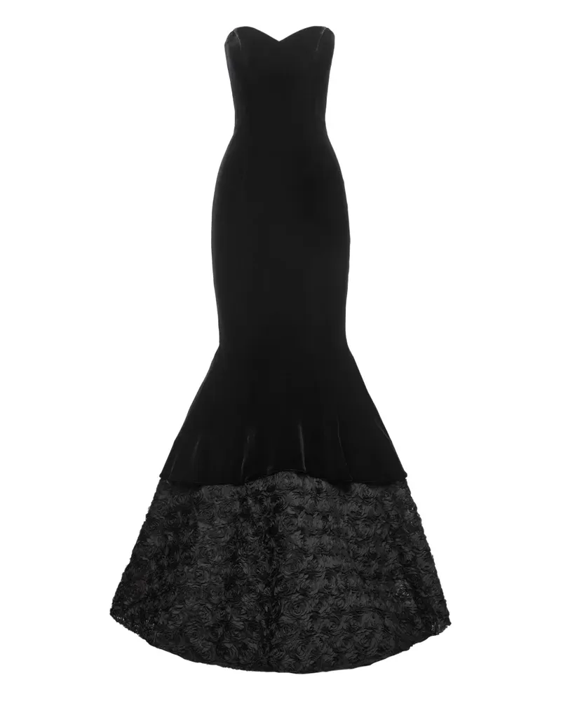 NISSA strapless floral maxi dress - Schwarz Schwarz