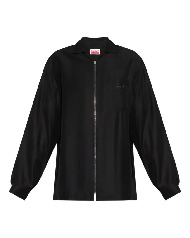 Kenzo zip-up logo-embroidered shirt - Schwarz Schwarz