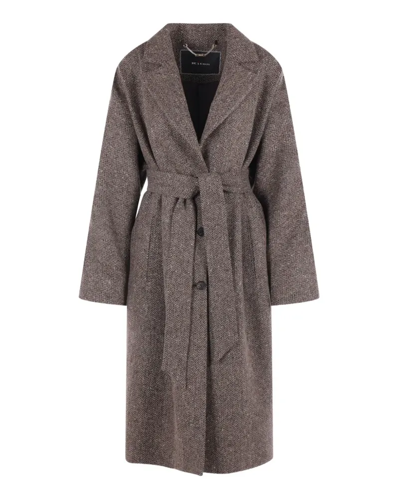 Kiton herringbone-pattern belted single-breasted coat - Braun Braun