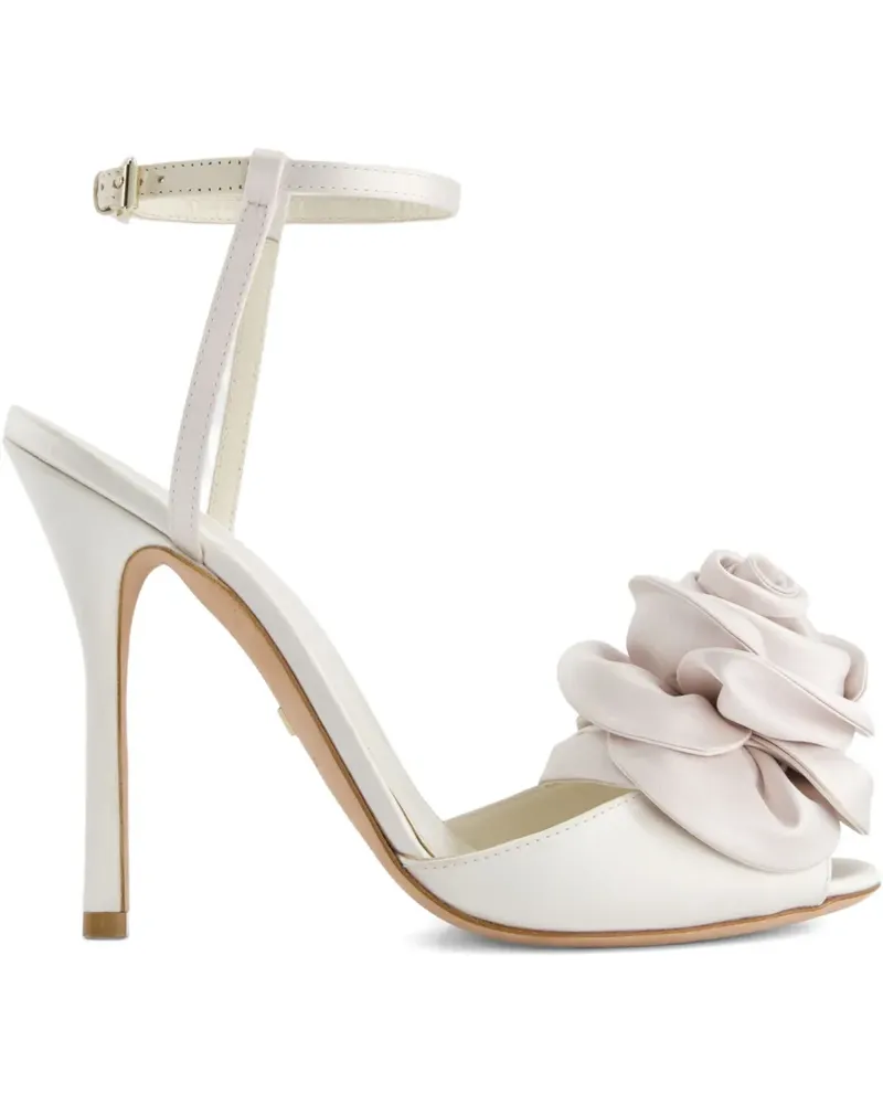 Giambattista Valli Satin-Sandalen mit Rosenverzierung 110mm - Weiß Weiß