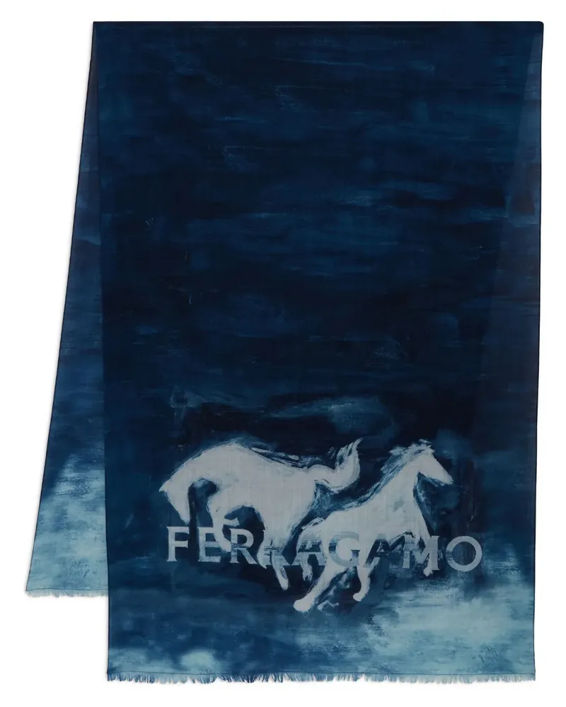 Ferragamo Schal mit Pferde-Print - Blau Blau