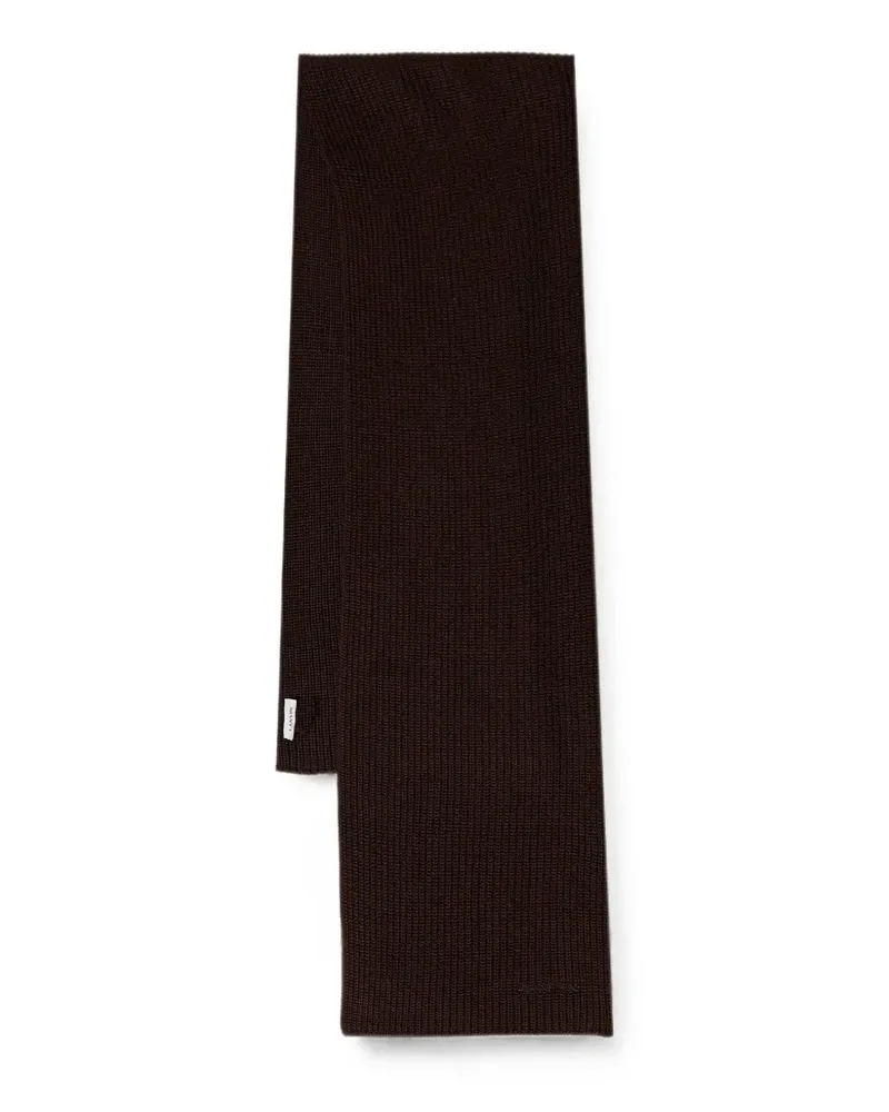 Lanvin ribbed-knit logo-embroidered scarf - Braun Braun