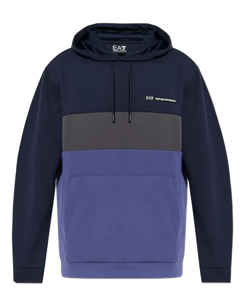 EA7 Hoodie in Colour-Block-Optik - Blau Blau