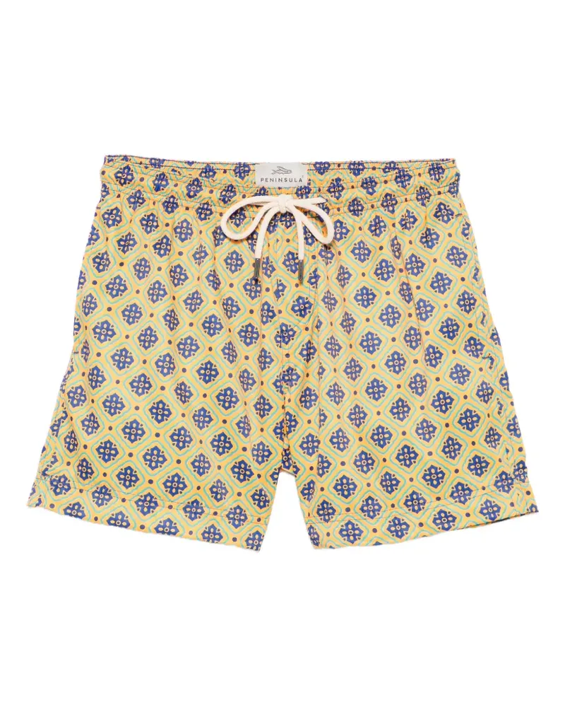 PENINSULA Pantelleria geometric-print drawstring swim shorts - Orange Orange