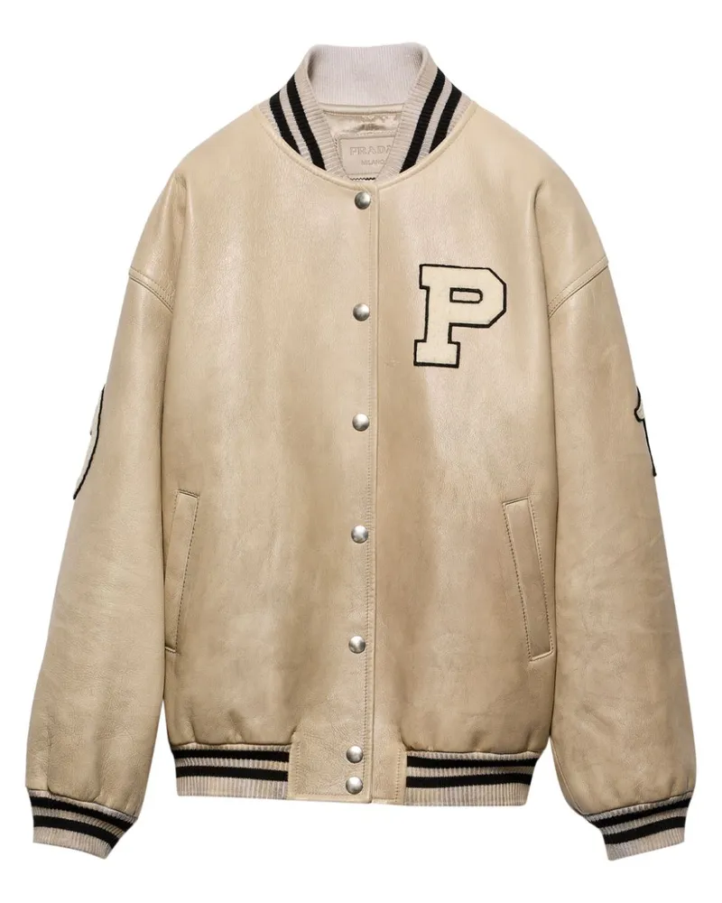 Prada Bomberjacke aus Leder mit Logo-Applikation - Nude Nude