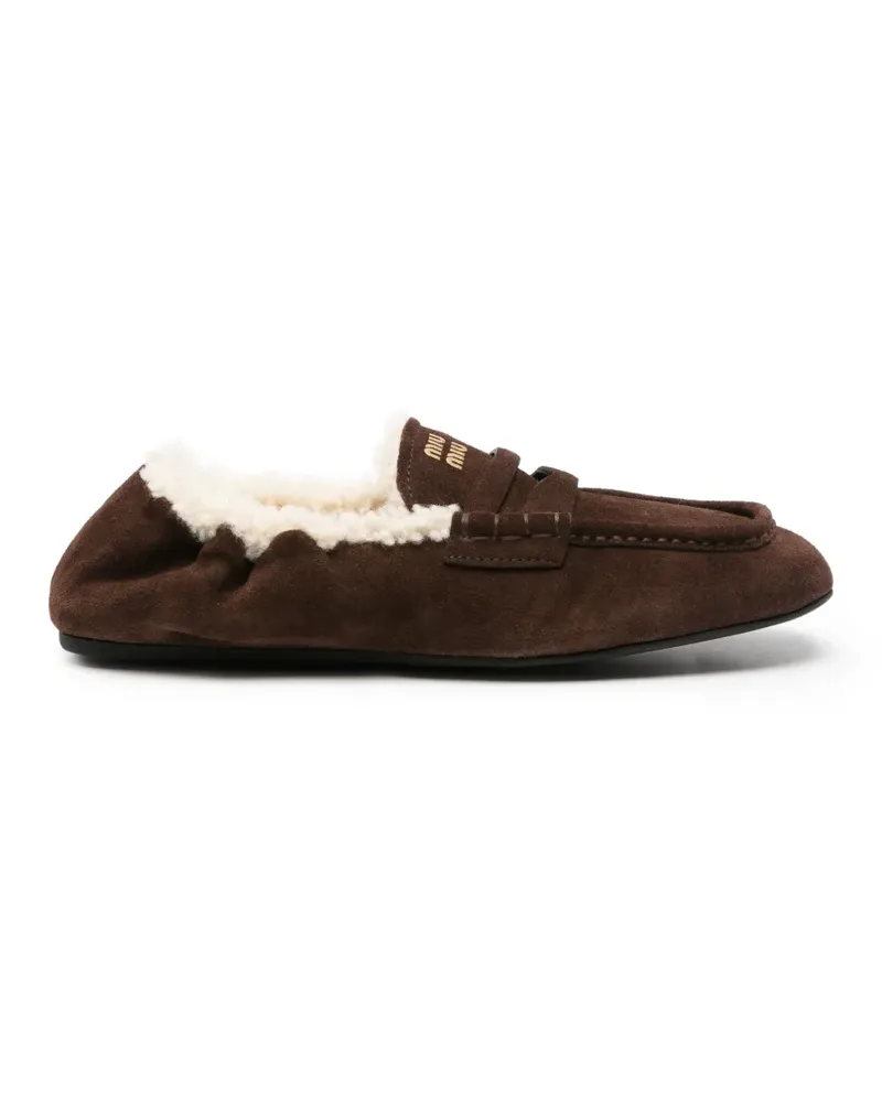 Miu Miu shearling-lined suede loafers - Braun Braun