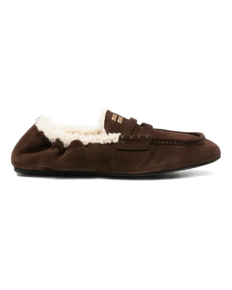 Miu Miu shearling-lined suede loafers - Braun Braun