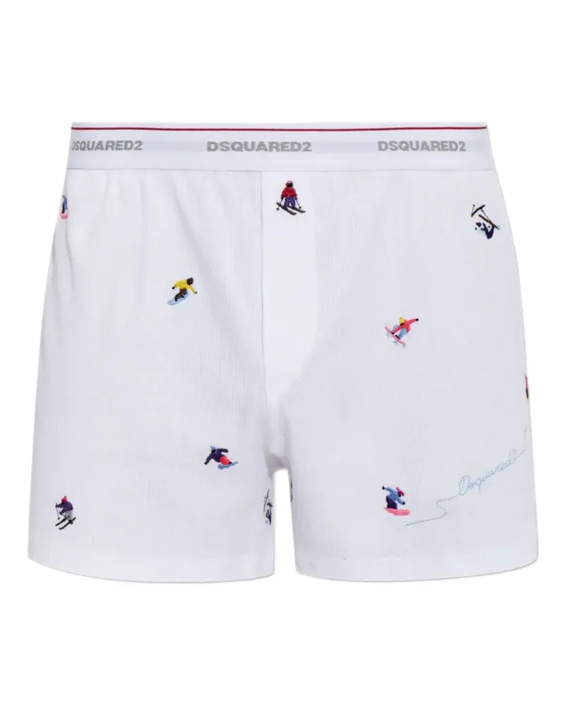 Dsquared2 skier-embroidered ribbed boxers - Weiß Weiß