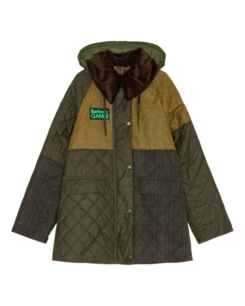 Ganni x Barbour Steppmantel mit Kapuze - Grün Grün