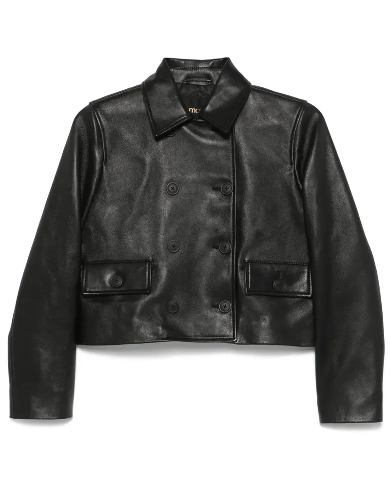 Maje Cropped-Jacke aus Leder - Schwarz Schwarz