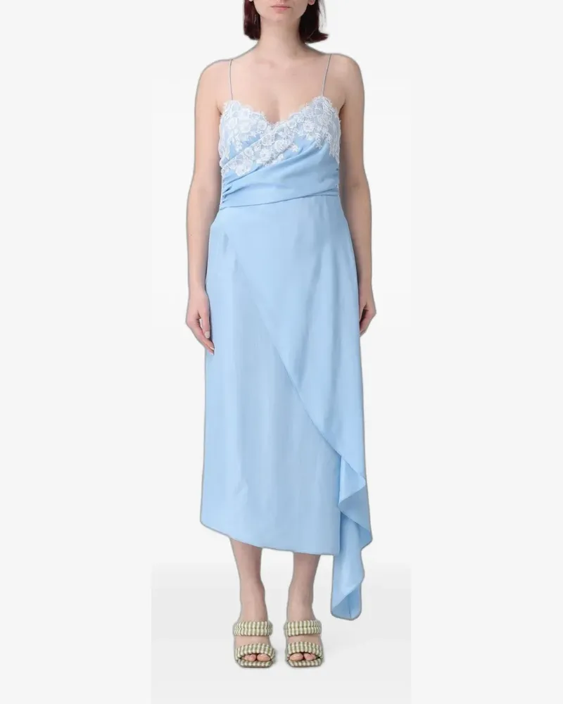 Moschino lace-trim asymmetric midi dress - Blau Blau