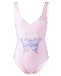 Ganni Badeanzug mit Schmetterling-Print Rosa