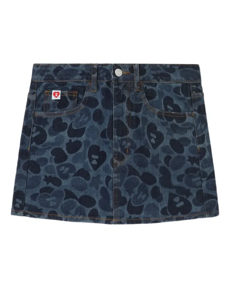 BAPE Jeansrock mit Herz-Print - Blau Blau