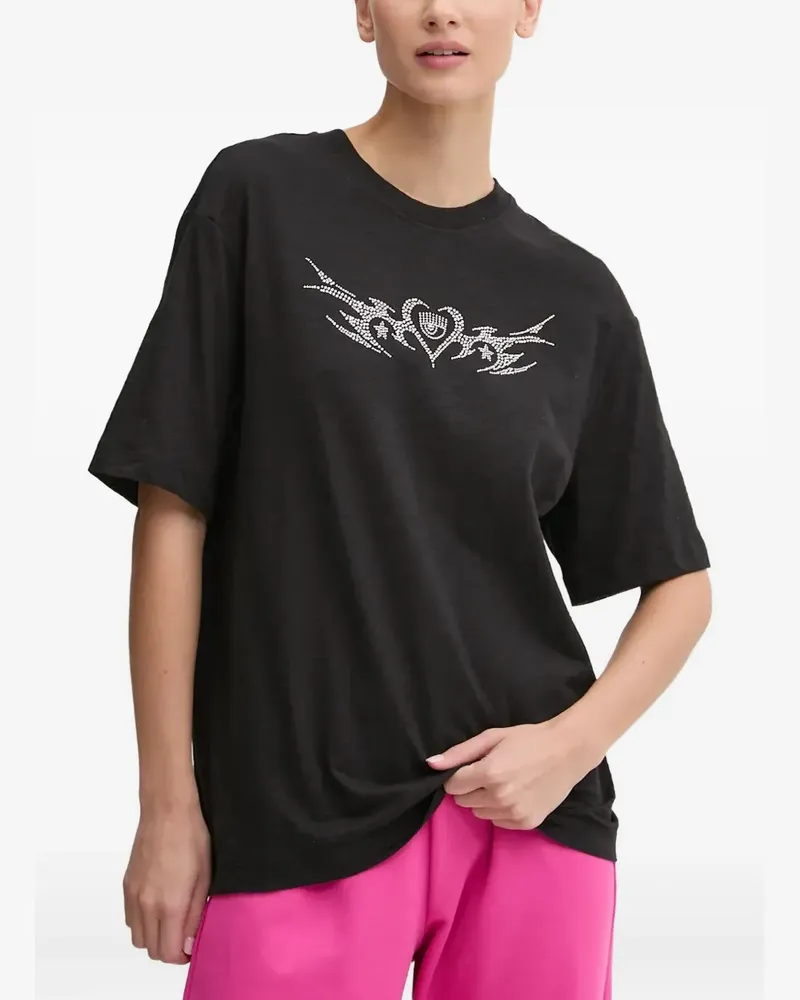 Chiara Ferragni Grafisches T-Shirt mit Strass - Schwarz Schwarz