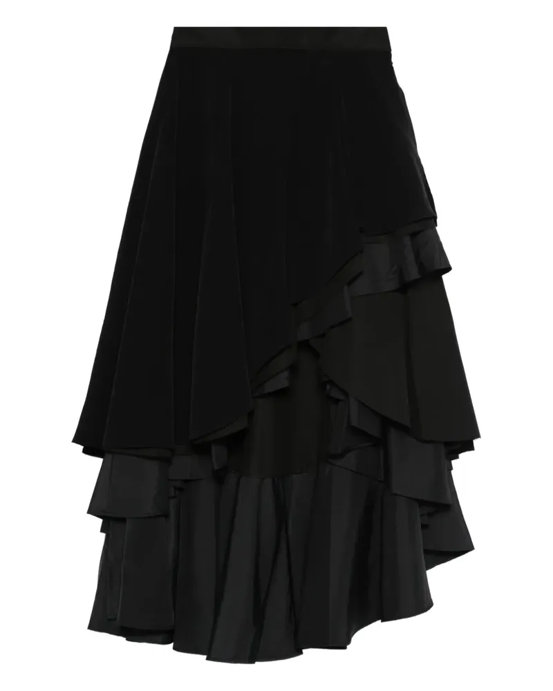 Yohji Yamamoto Asymmetrischer Rock mit Volant - Schwarz Schwarz