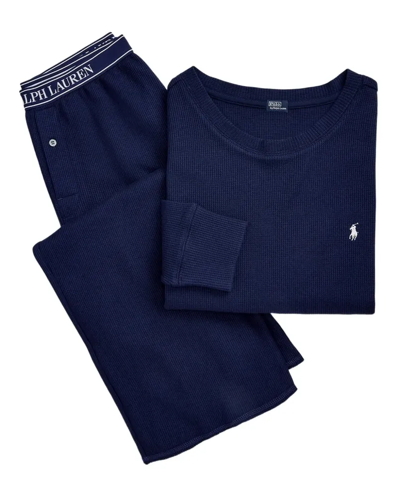 Ralph Lauren Pyjama mit Waffelstrick-Muster - Blau Blau