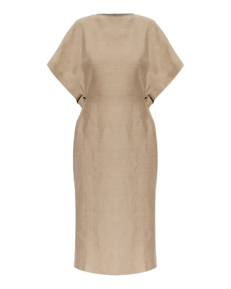 Jacquemus Midikleid aus Leinen mit Schlitz hinten - Nude Nude