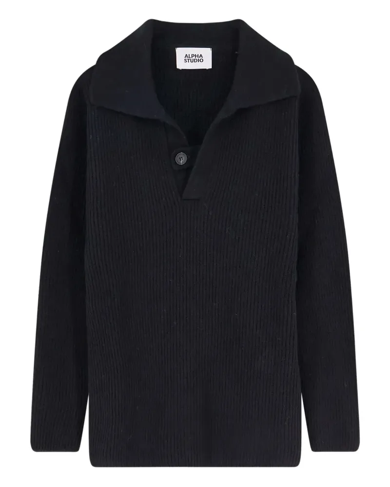Alpha Studio Geripptes Poloshirt mit Knopf - Schwarz Schwarz