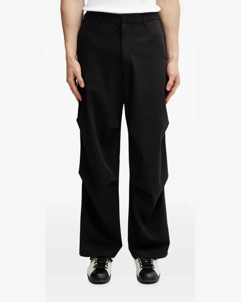 Filling Pieces pleat-detail logo-embroidered wide-leg pants - Schwarz Schwarz