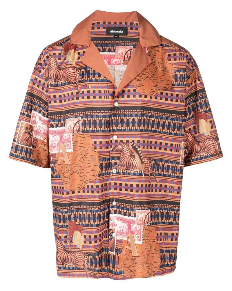 AHLUWALIA Hemd mit grafischem Print - Braun Braun
