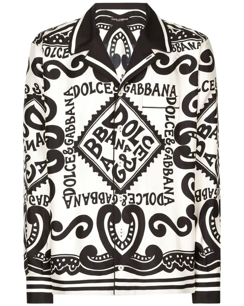 Dolce & Gabbana Hemd aus Seide mit Print - Weiß Weiß