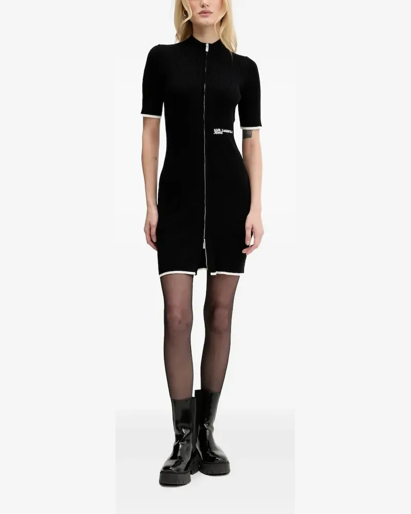 Karl Lagerfeld Geripptes Minikleid mit Reißverschluss - Schwarz Schwarz
