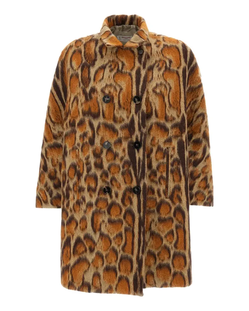Alberto Biani leopard-print double-breasted coat - Orange Orange
