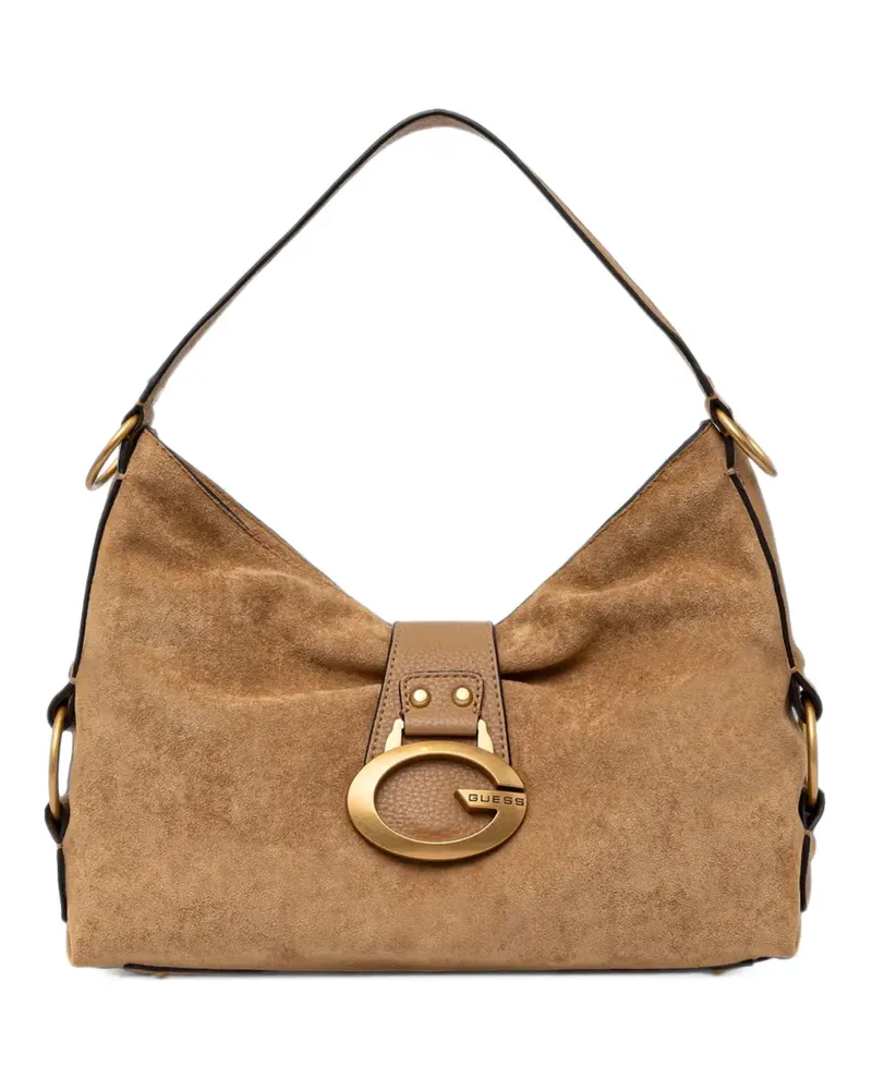 Guess Camden Tote Bag aus Wildleder mit Logoplakette - Braun Braun