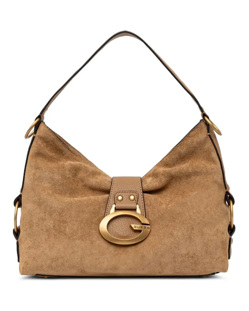 Guess Camden Tote Bag aus Wildleder mit Logoplakette - Braun Braun