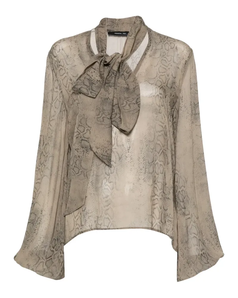 Federica Tosi snakeskin-print pussy-bow blouse - Nude Nude