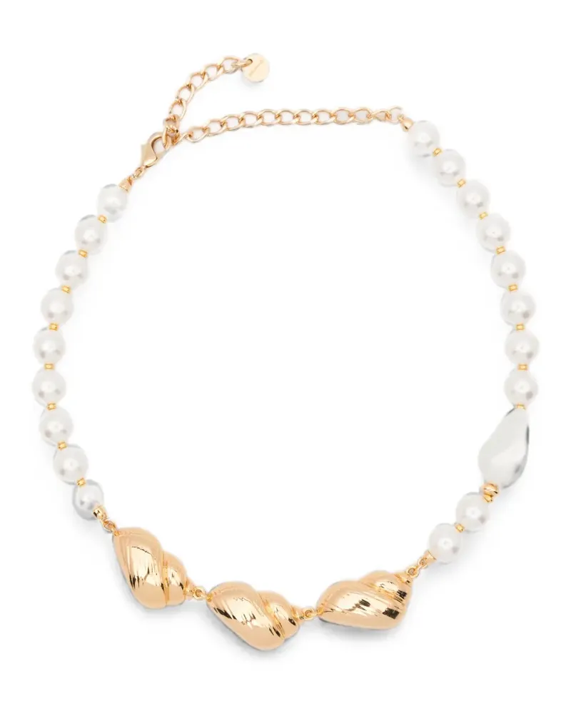 Self-Portrait shell-detail faux-pearl necklace - Gold Gold