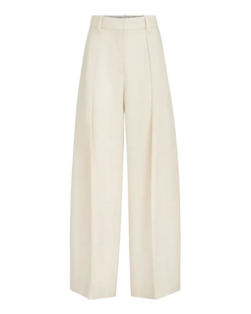 Brunello Cucinelli Gabardine-Hose aus Schurwolle mit Falten und Monili - Weiß Weiß